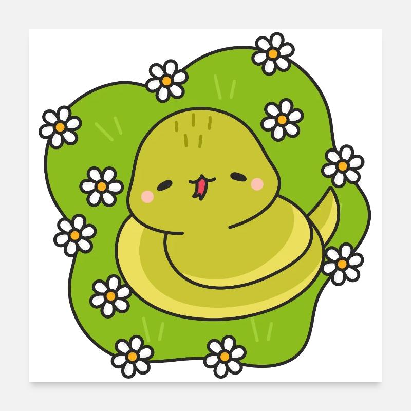 Gelbe Schlange und Gänseblümchen Poster 60x60 cm