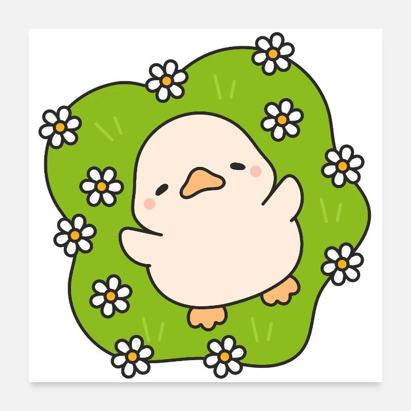 Poussin fleuri sur vert pastel Poster 60 x 60 cm