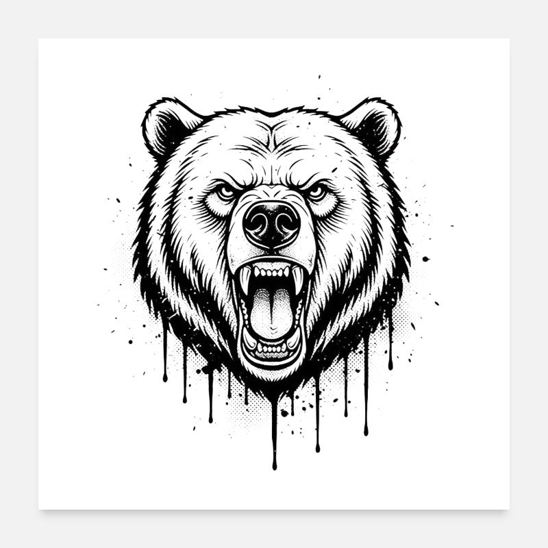 Conception rugissante de l’ours Poster 60 x 60 cm