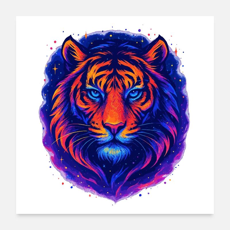 Neon Tiger Kunst Design – Wilder Blick Poster 60 x 60 cm