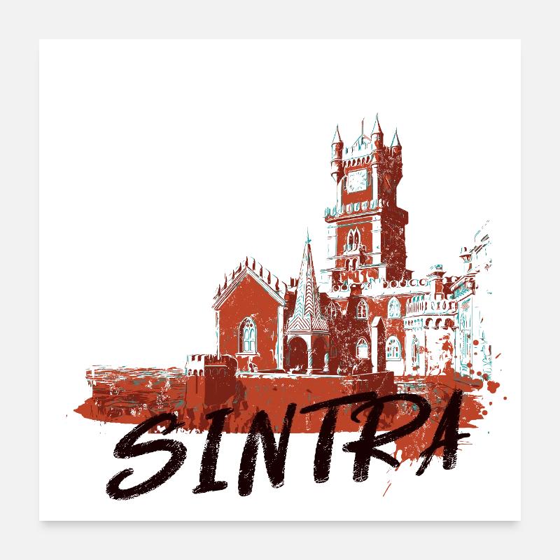Palais de Pena Sintra illustration ocre rouge Poster 60 x 60 cm