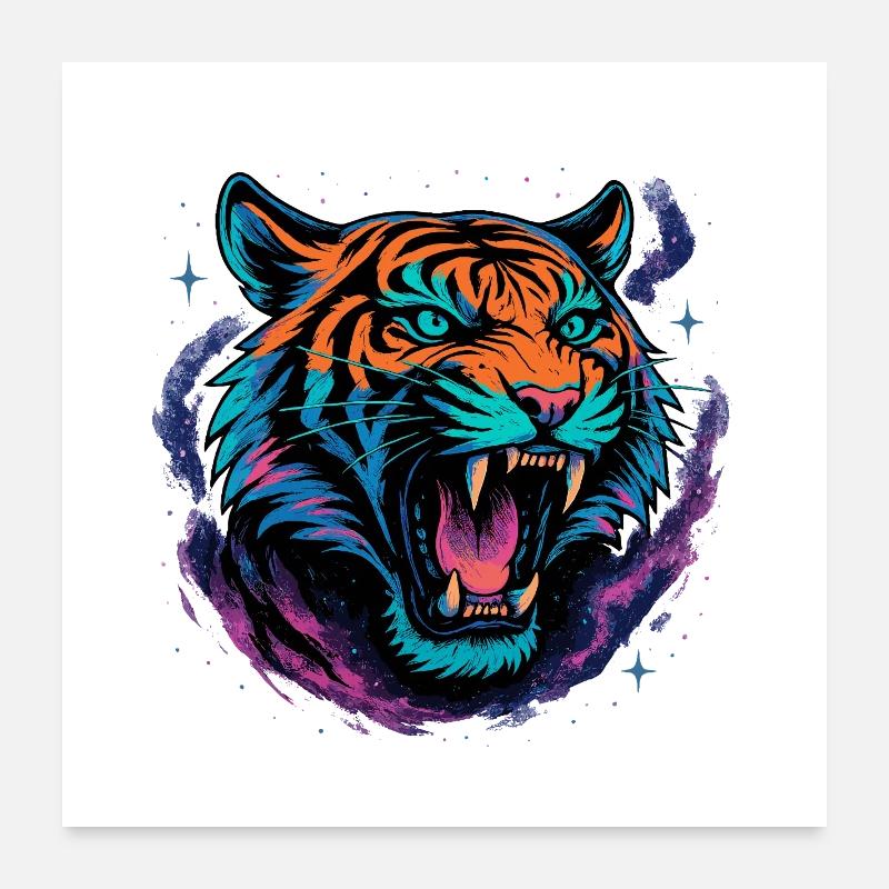 Neon Tiger Rage Galaxy Design Poster 60 x 60 cm