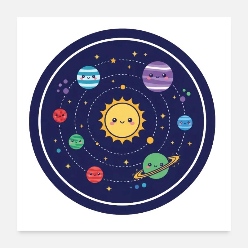 Fröhliches Sonnensystem Design Poster 60x60 cm