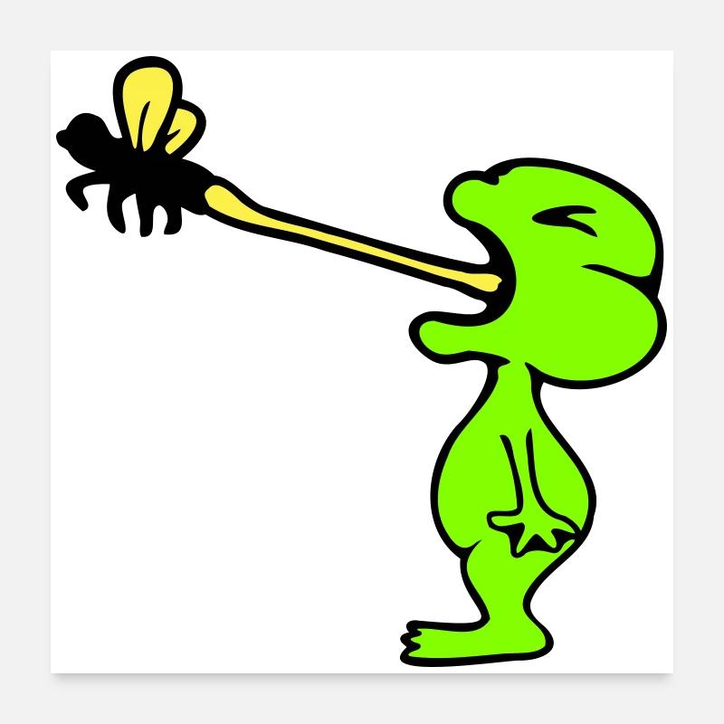 Frog catches fly tongue mosquito eat hunger toad Poster 24" x 24" (60x60 cm)
