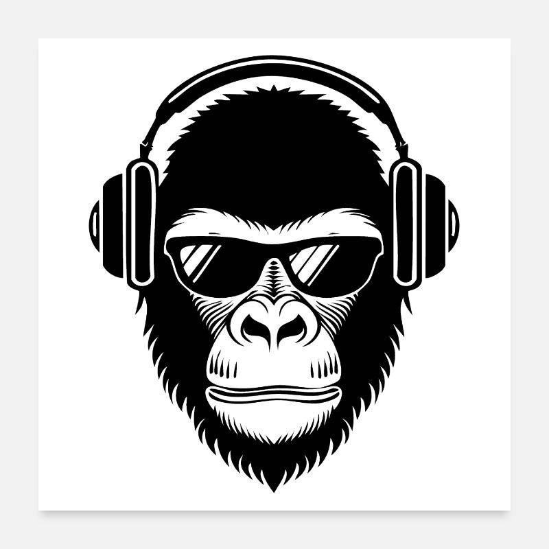 Relaxed Monkey Wireless Headphones Cafe Chemise Poster 60 x 60 cm