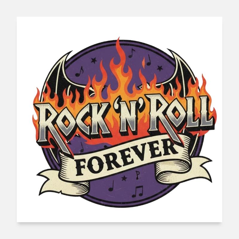Rock N Roll Forever Flaming Logo Poster 60 x 60 cm