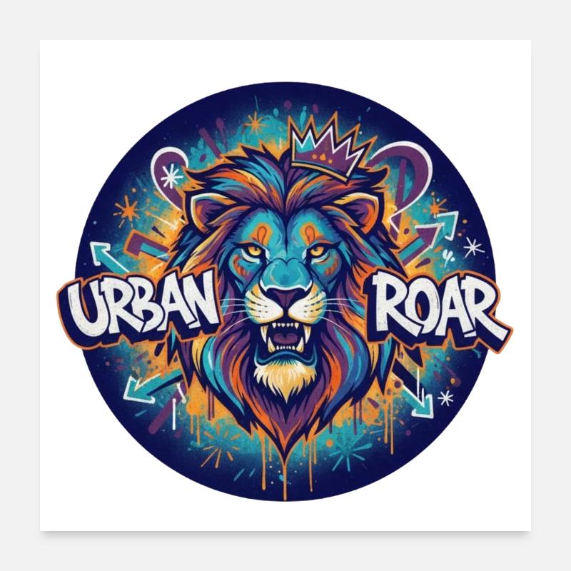 Cercle de graffitis de lion urbain Poster 60 x 60 cm