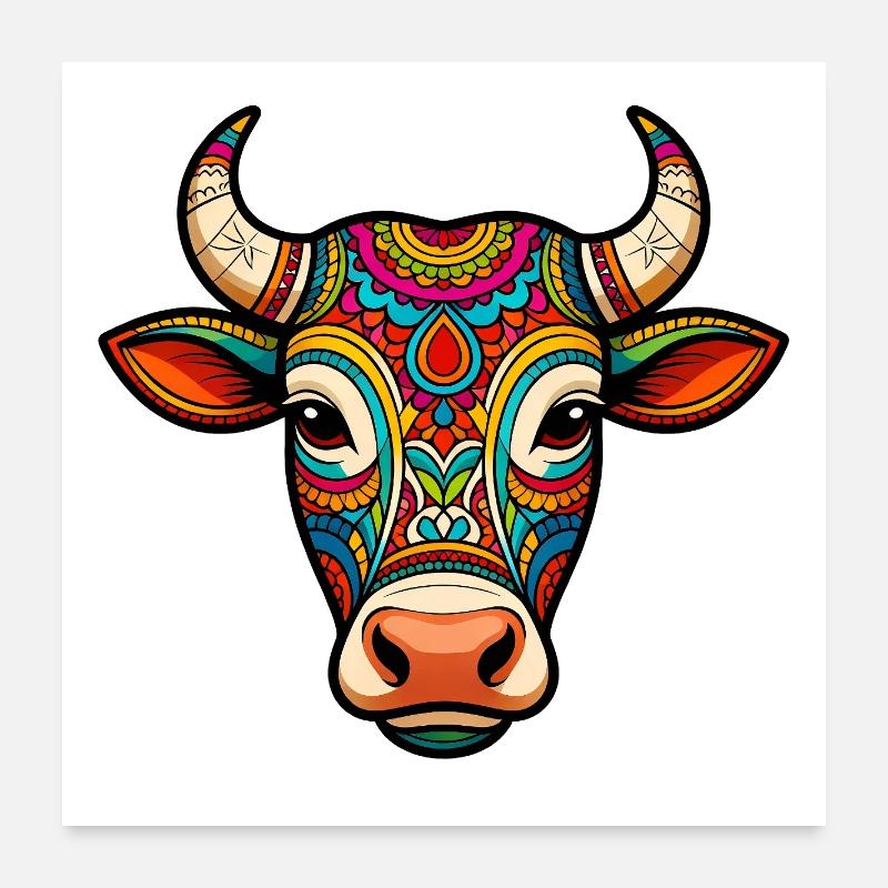 Heilige Kuh Buntes Mandala Poster 60x60 cm
