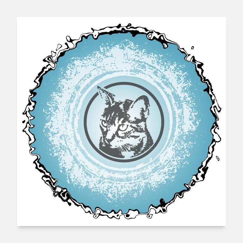 Cercle de chat Silhouette bleue Poster 60 x 60 cm