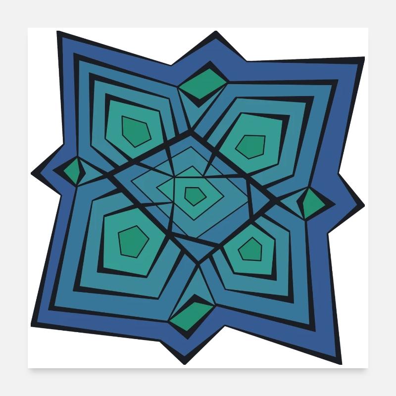 Geometric Mandala Blue Green Poster 24" x 24" (60x60 cm)