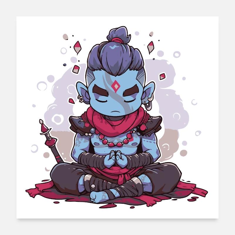 Blue Oni in Mystical Meditation Poster 24" x 24" (60x60 cm)