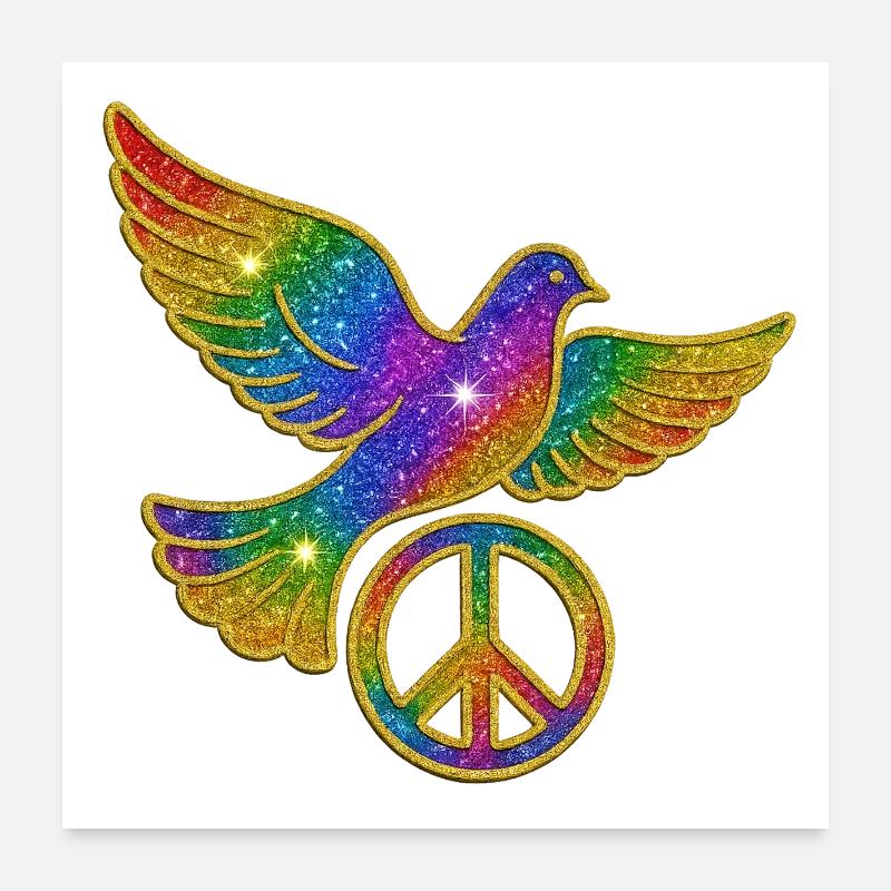 Regenbogen Friedenstaube mit Friedenszeichen Poster 60x60 cm