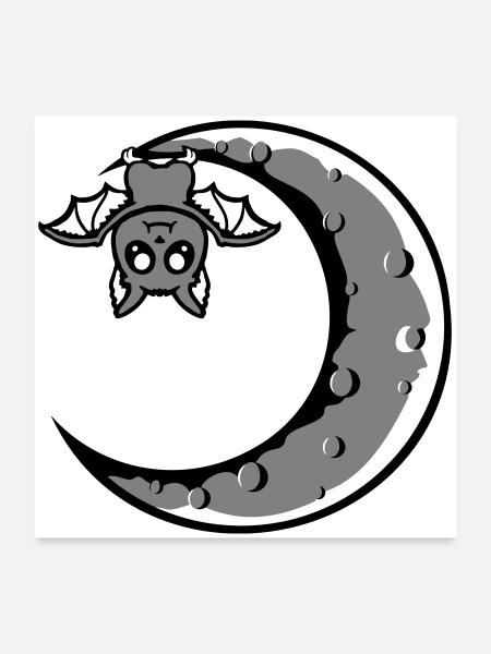 Leuke vleermuis halve maan opknoping halloween nacht - Poster 60x60 cm - wit - Voor