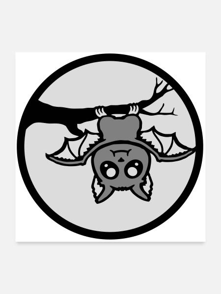 Chauve-souris suspendu lune branche Halloween mignon mignon - Poster 60 x 60 cm - blanc - Devant