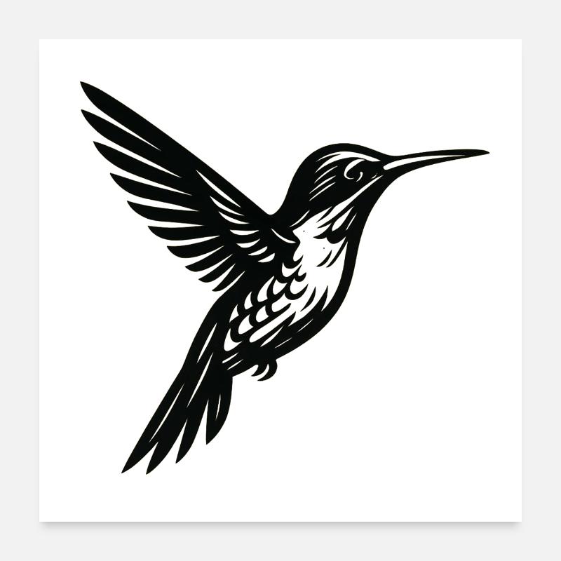 Silhouette de colibri Gold Line Poster 60 x 60 cm
