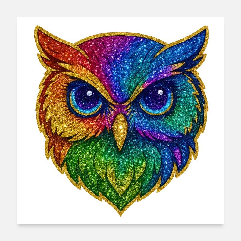 Eule | Waldkauz | Regenbogen Eulenzauber Poster 60x60 cm