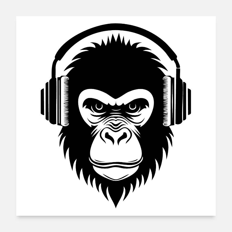 Singe de dessin animé réfléchi avec casque chemise Poster 60 x 60 cm