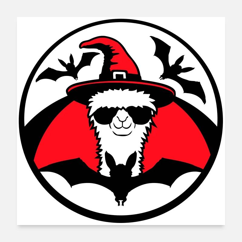 Llama Halloween Witch Hat Bat Cool Alpaca Cute Poster 24" x 24" (60x60 cm)