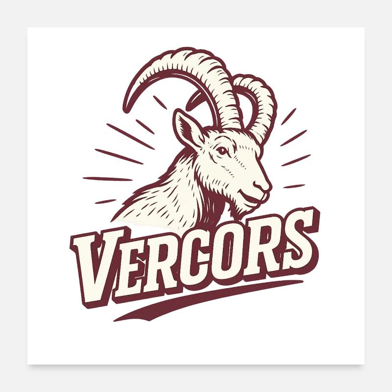 Vercors Ibex Retro Emblem - Poster 24" x 24" (60x60 cm) - white