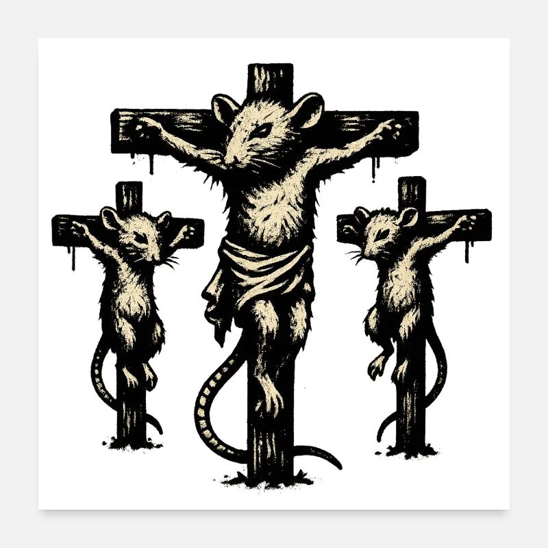 Rattenkreuz Triptychon Illustration Poster 60x60 cm
