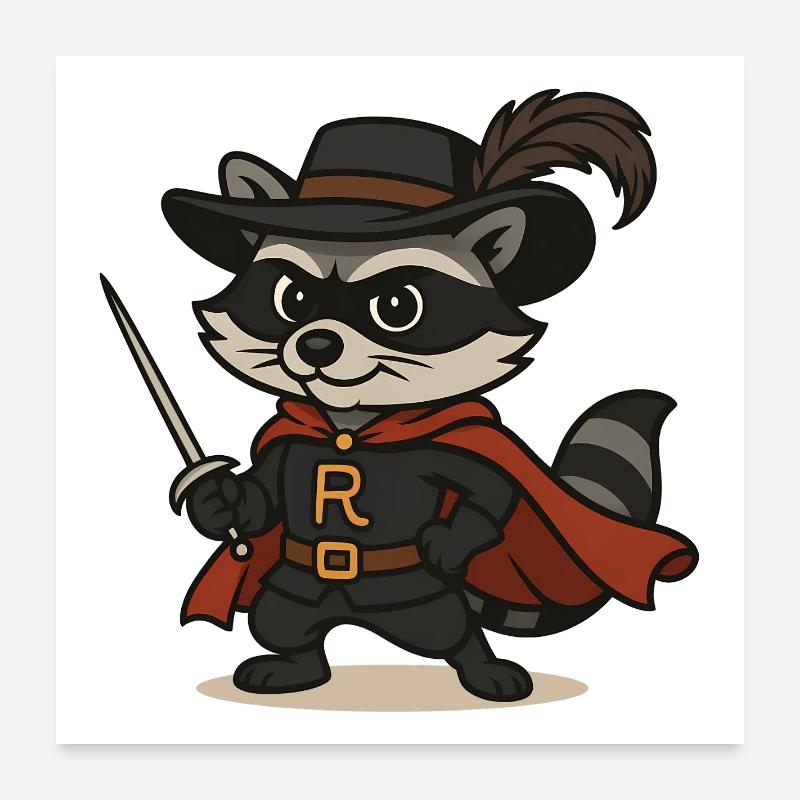 Maskierter Waschbär mit Rapier und Umhang Poster 60x60 cm