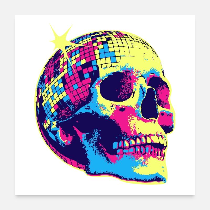 Neon Disco Skull Poster 24" x 24" (60x60 cm)