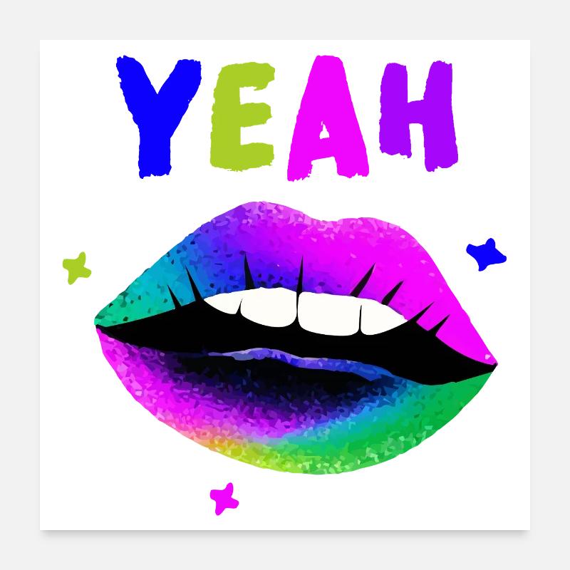 Regenbogen Lippenkunst YEAH Neon Kuss Poster 60x60 cm