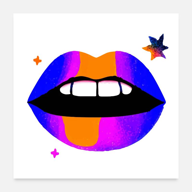 Neon Rainbow Lips Poster 24" x 24" (60x60 cm)