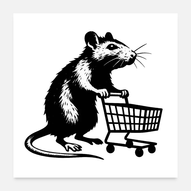 Rat avec chariot de supermarché Poster 60 x 60 cm