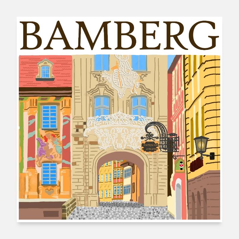 Bamberg, Bavière, Dessin à la main Poster 60 x 60 cm