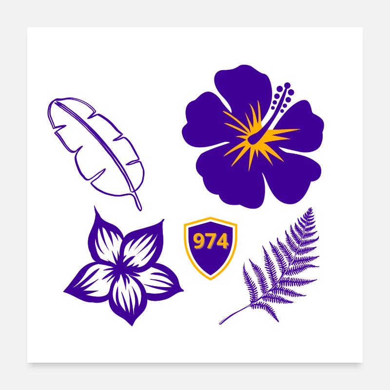 Hibiscus Violet Bouclier 974 - Poster 60 x 60 cm - blanc