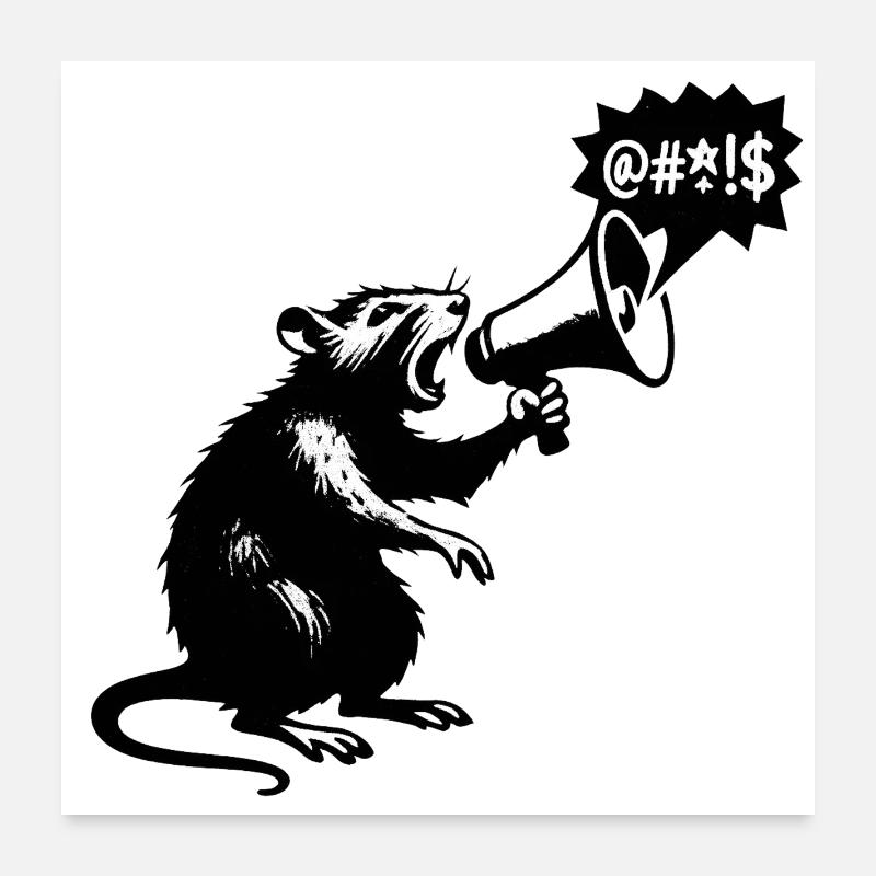 Rat avec mégaphone message fort Poster 60 x 60 cm