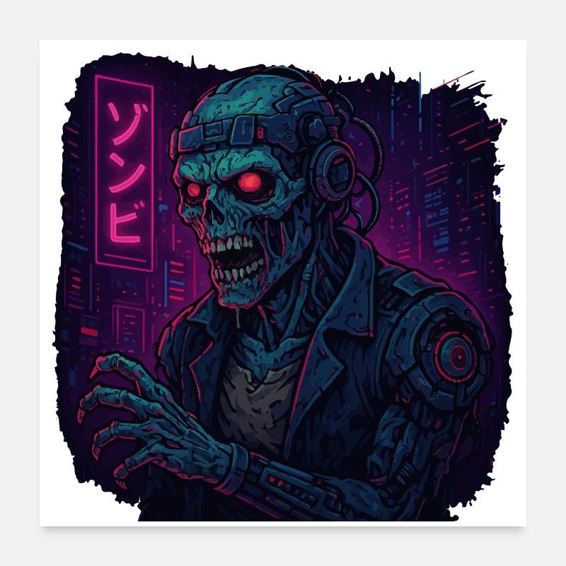 Cyberpunk Undead Warrior - Poster 60x60 cm - Weiß