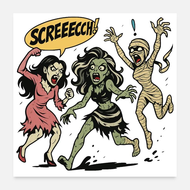 Zombie-Trio im Screaming-Comicstil Poster 60x60 cm