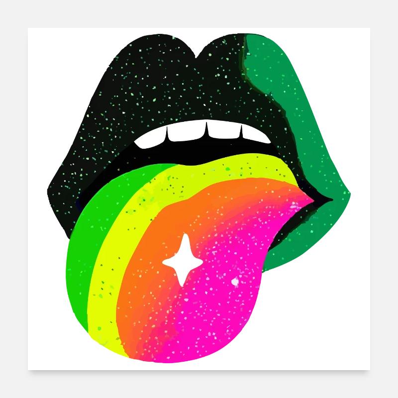 Langue arc-en-ciel Pop Art Lèvres Poster 60 x 60 cm
