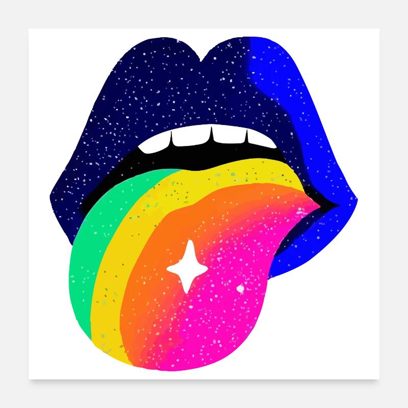Regenbogenzunge Pop Art Lippen Poster 60x60 cm