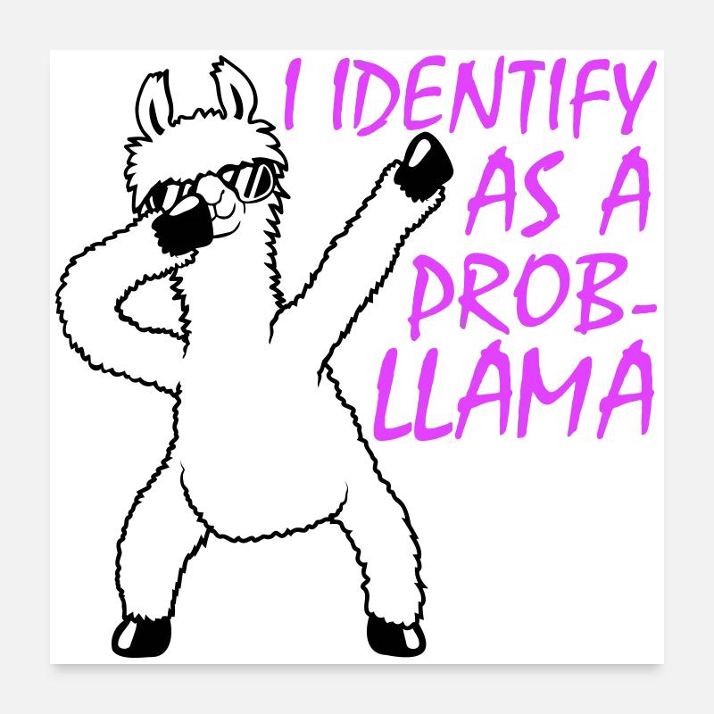 I Identify As A Probllama Cool Lama Problem Spruch Poster 24" x 24" (60x60 cm)