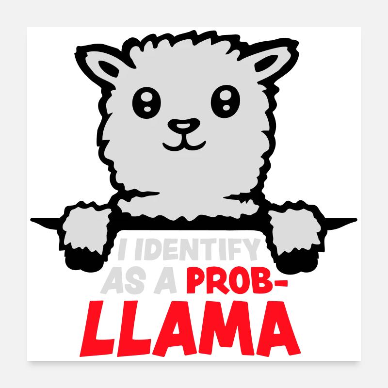 I Identify As A Probllama Cool Lama Problem Spruch Poster 24" x 24" (60x60 cm)