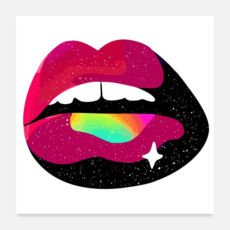 Baiser des lèvres arc-en-ciel cosmique Poster 60 x 60 cm