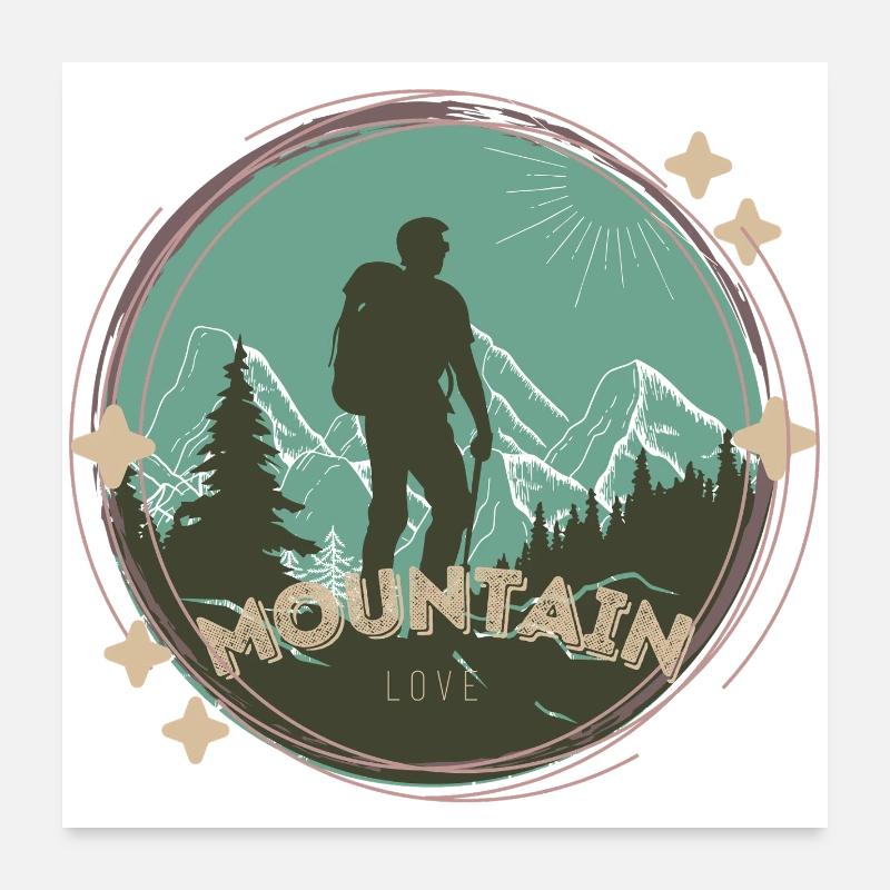 Mountain Love – Wanderer & Berge Motiv Poster 60x60 cm