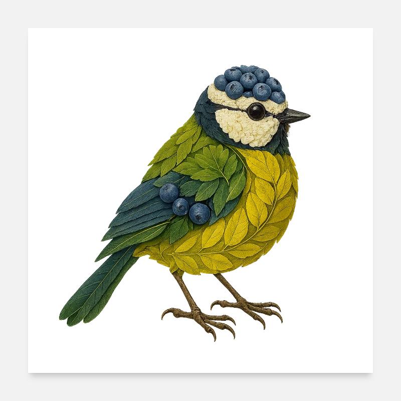 Blaumeise im Naturlook - Poster 60x60 cm - Weiß