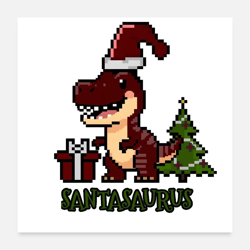 Santasaurus Weihnachtsdino - Poster 60x60 cm - Weiß