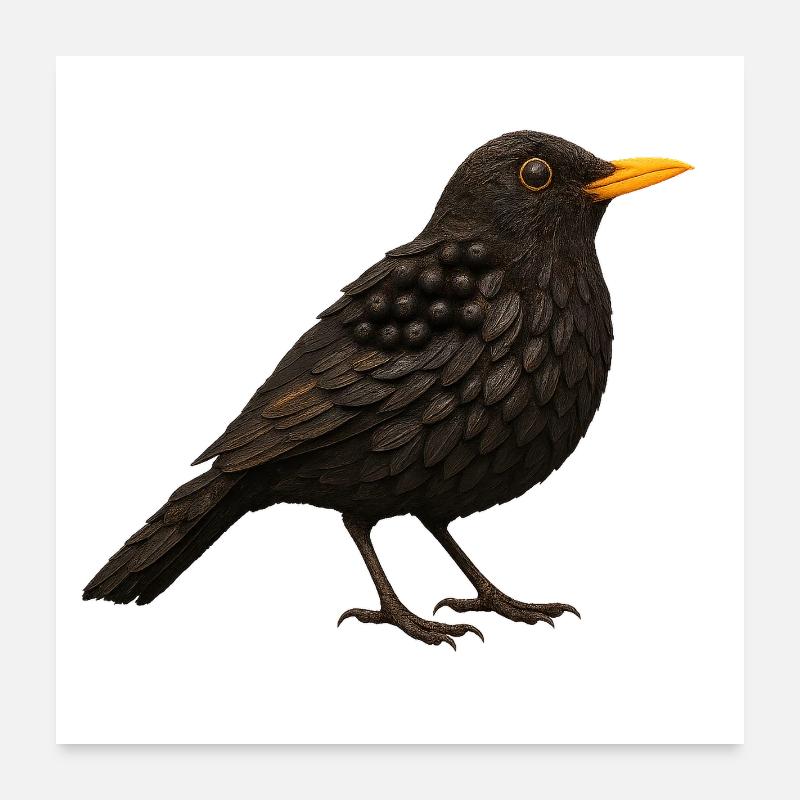 Amsel im Naturlook - Poster 60x60 cm - Weiß