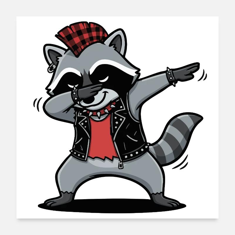Punkrock Waschbär – DAB Move im Comic Style Poster 60x60 cm