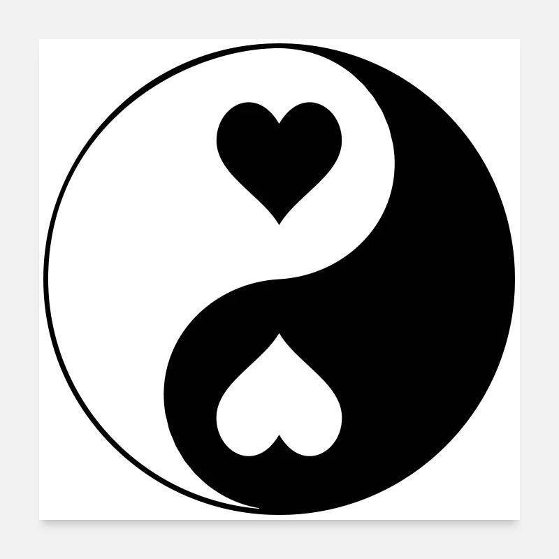Herz YinYang Kontrast Poster 60x60 cm