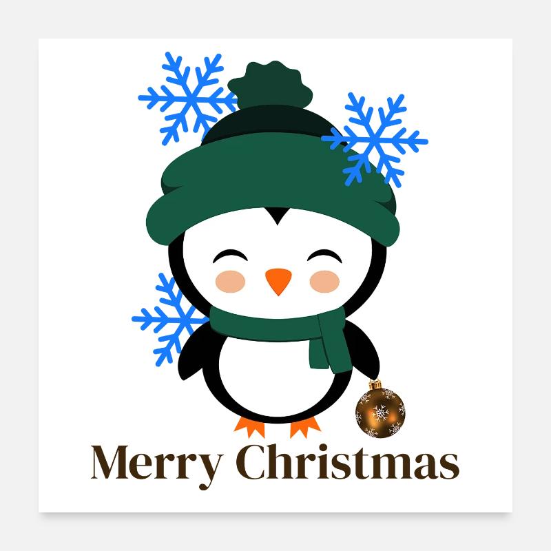 Winterpinguin mit Schneeflocken - Poster 60x60 cm - Weiß