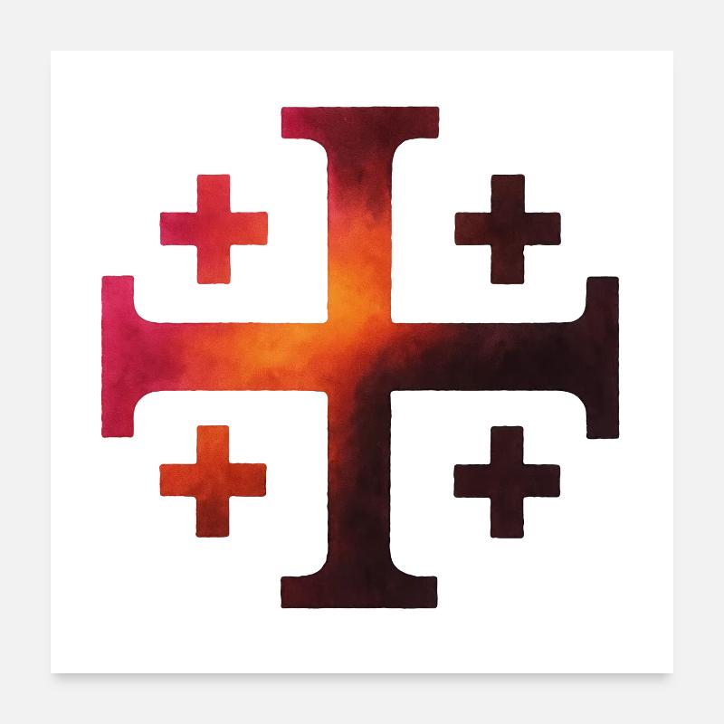 Kairos Kreuz (Jerusalemkreuz) – Vulkanschmiede - Poster 60x60 cm - Weiß
