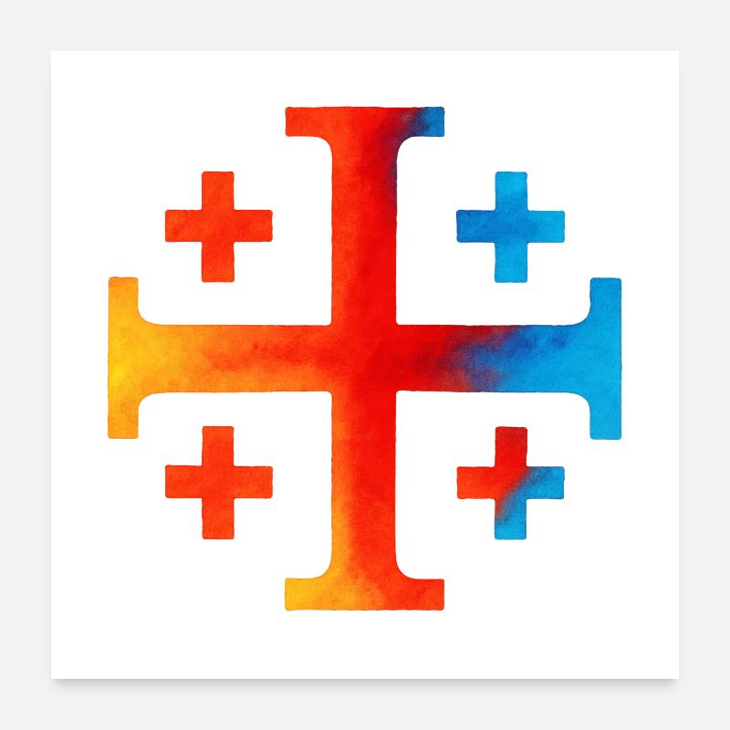 Cairo's Cross (Jerusalem Cross) – Firelight & Azure Poster 24" x 24" (60x60 cm)