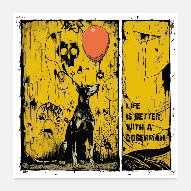 Life is Better with a Doberman | Comic Noir Stil Poster 60x60 cm