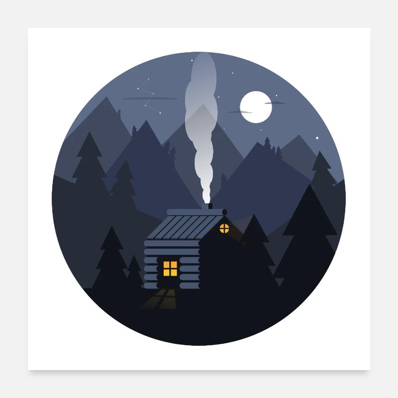 Cabane Nightfall à Pines Poster 60 x 60 cm